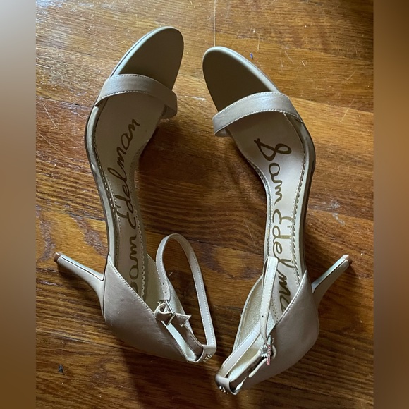 Sam Edelman Patti Heels Open Toe Nude Ivory Leather Shoes Size 13 - Picture 4 of 6